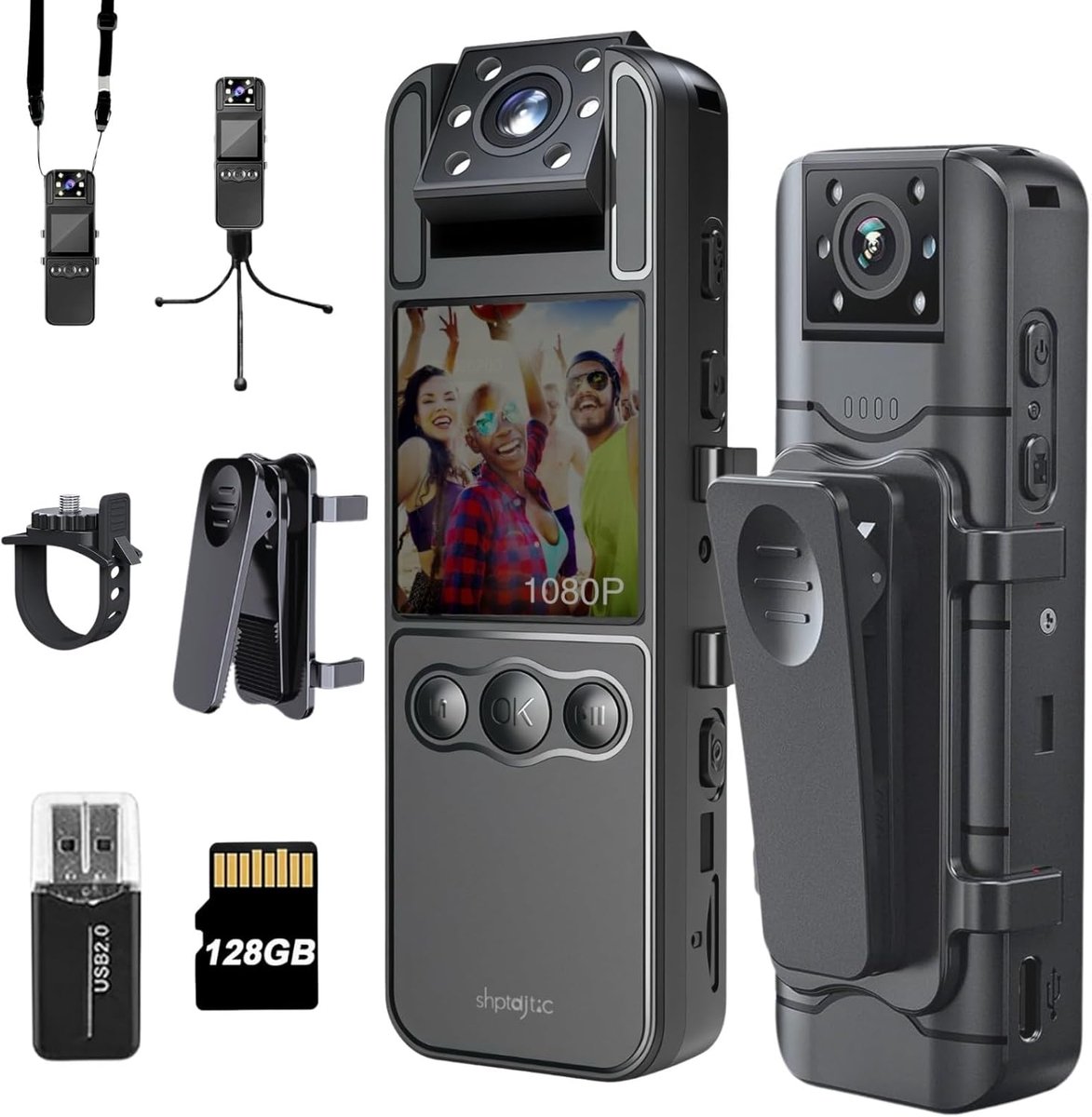 Body camera 128GB - 180° draaiende lens - 6 uur batterij - ideaal voor beveiliging - ShopVlot