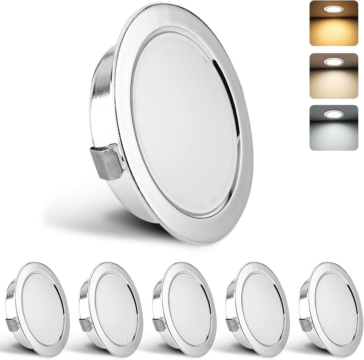 LED inbouwlampen 230V 3W 3CCT IP44 LED Spot 55-58mm 6PCS Chroom | 300LM Inbouwspot Ultra Plat 15mm Plafondspots 3000K 4000K 6000K voor spiegelschermkast