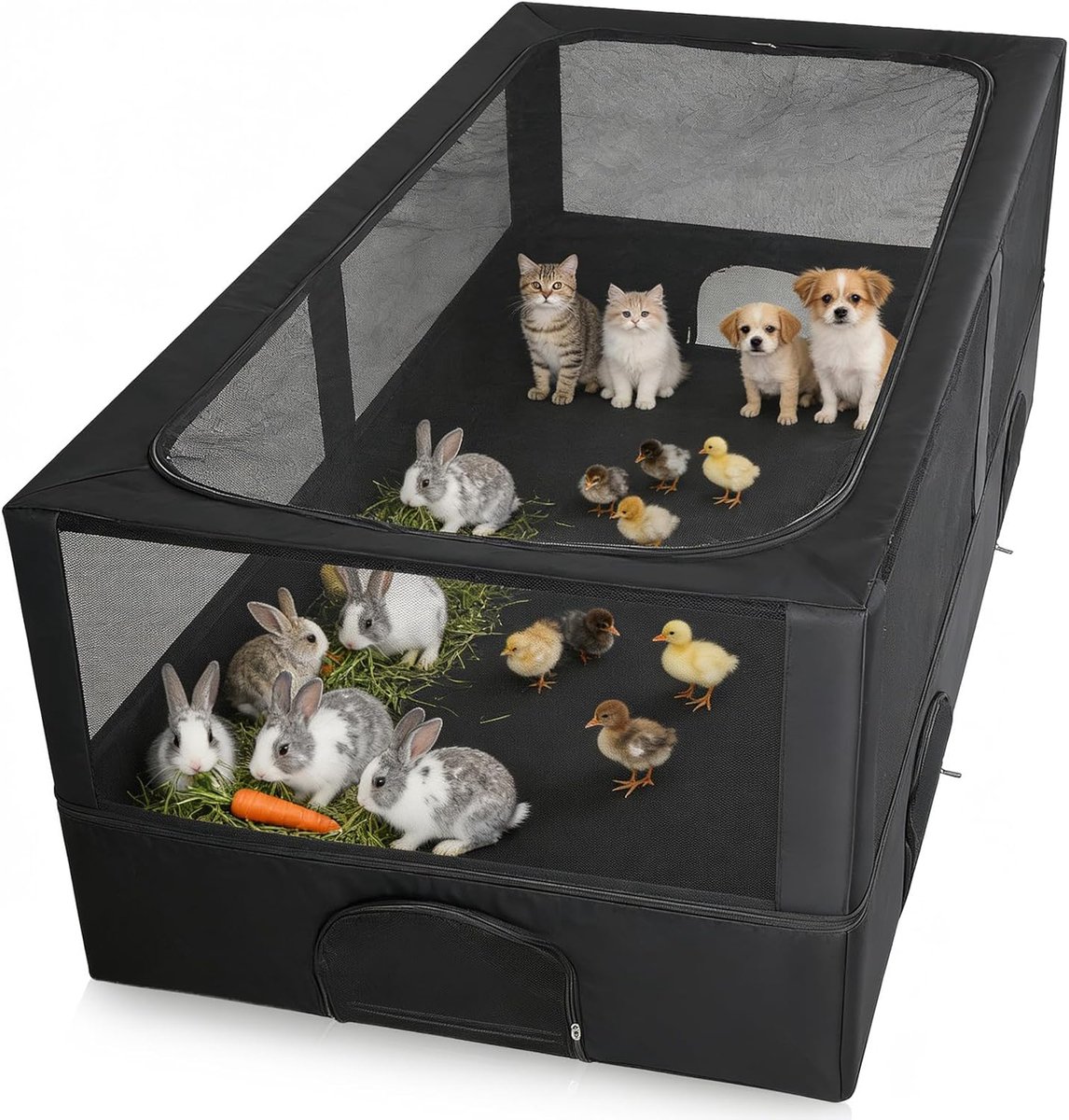 Vrijloopren voor konijnen met afdekking, opvouwbare ren voor kleine dieren, waterdicht bodemontwerp voor binnen en buiten, veilige huisdierren voor cavia's, hamsters, egels 162 × 82 × 58 cm