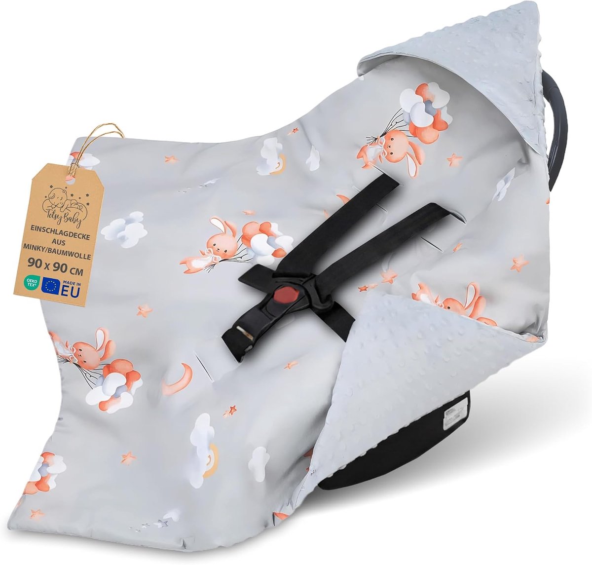 Swaddledeken 90 x 90 cm - Zachte Minky Babydeken - Met Kap voor Cuddlemomenten - SnelShoppen