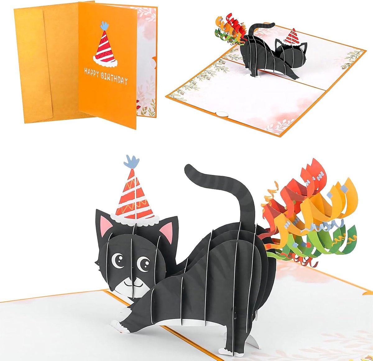 3D pop-up cadeaukaart kat - Verjaardagskaart - Verrassingskaart met