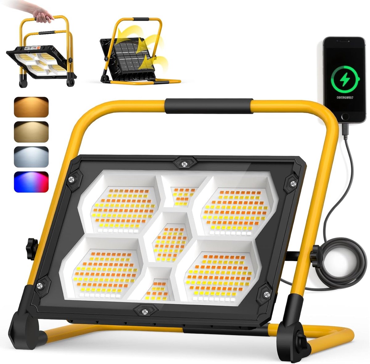 SnelShoppen - LED Bouwlamp 150W Draadloze Solar Werklicht met 5000 mAh Accu, 4 Verlichtingsmodi, 2 Helderheidsniveaus, IP65 Waterdicht, Camping Lamp v
