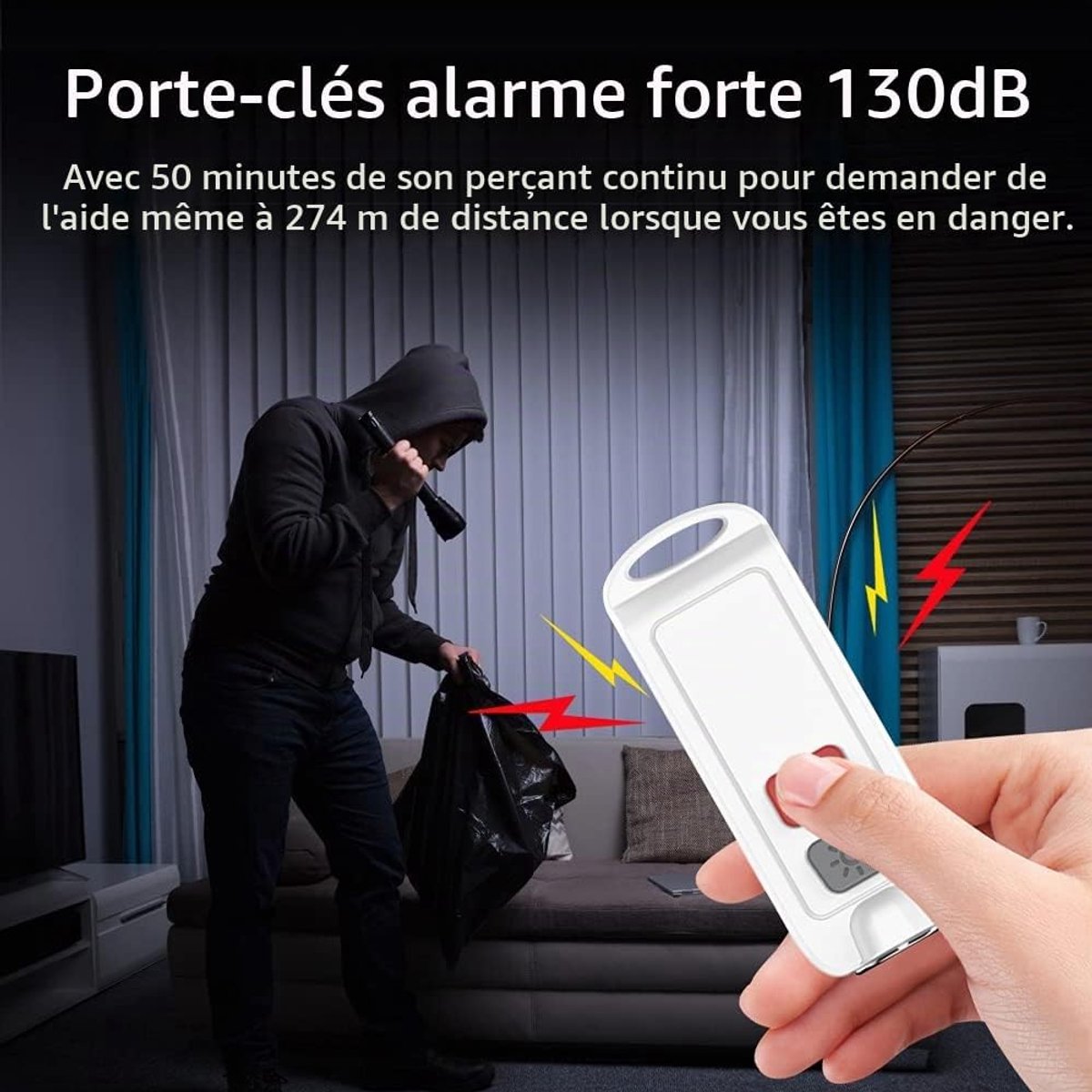 130dB persoonlijk veiligheidsalarm – zelfverdedigingsalarm – LED-noodzaklamp – oplaadbaar – voor vrouwen, ouderen, kinderen (wit, 2 stuks).