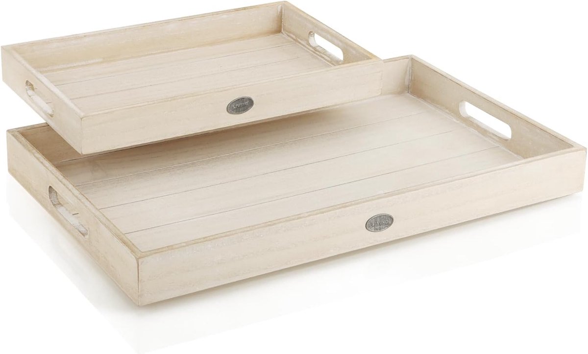 Houten dienbladen set 2-delig - vintage decoratief - met handvatten - perfect voor serveren - SnelShoppen