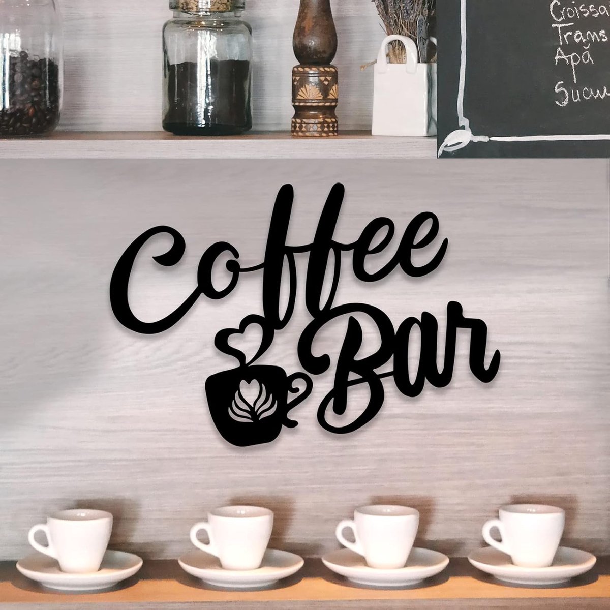 zwart metalen koffie-wandkunst-decor, hangend koffie-barbord met