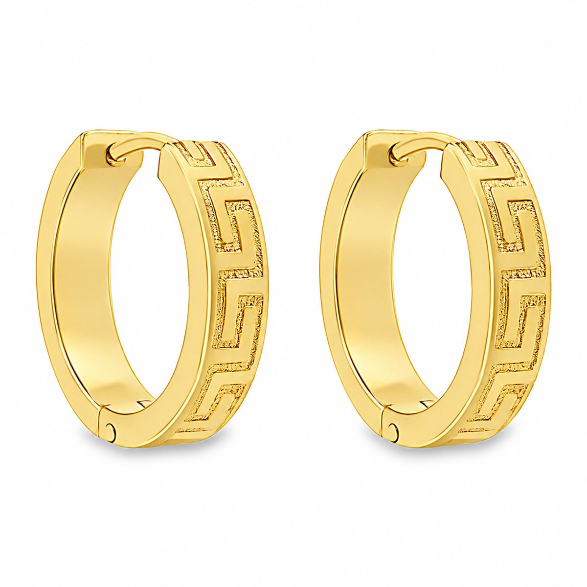 Juwelier Zwartevalk - Stainless steel gold plated oorbellen met meander teken - 32.008-G/18mm