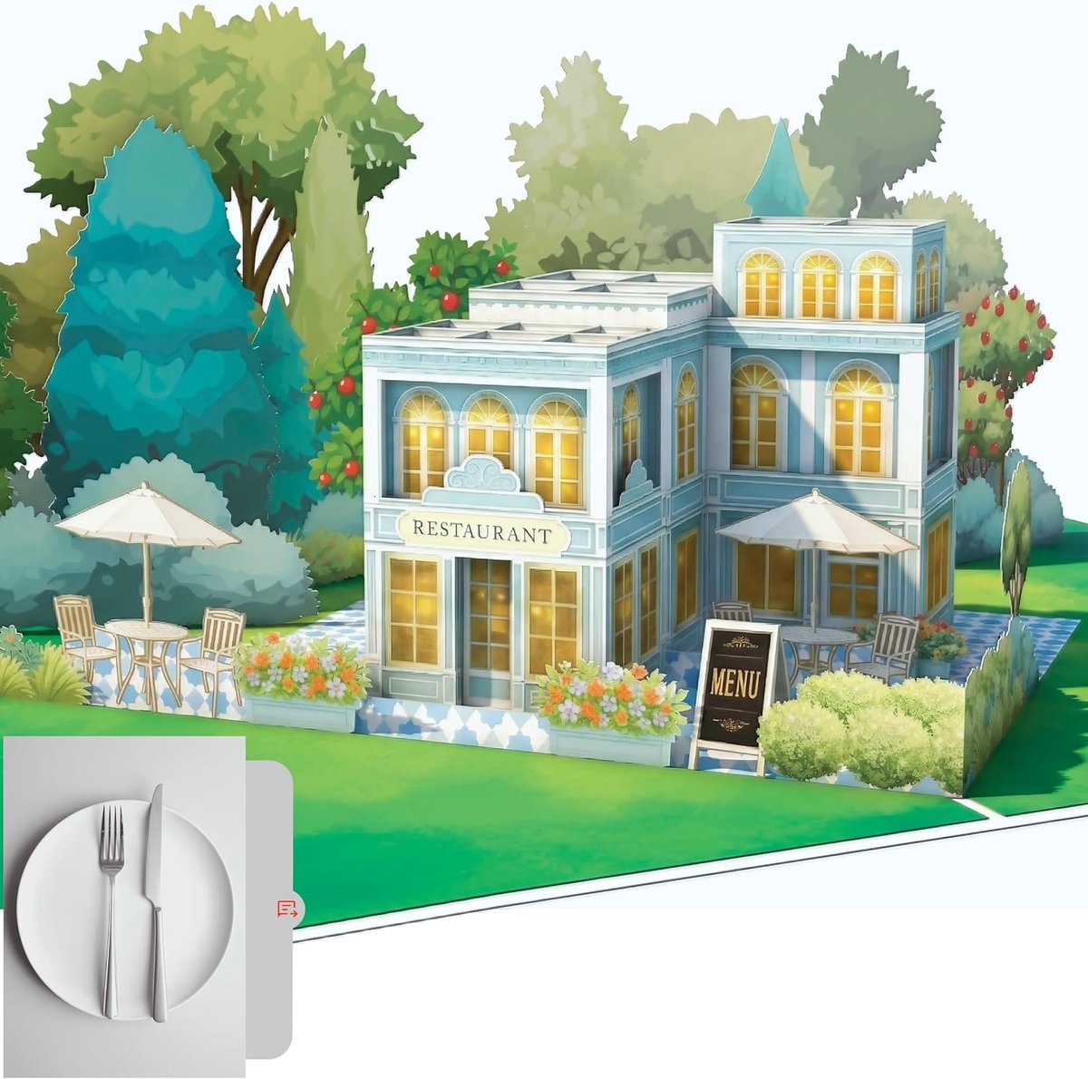 3D Pop-Up Kaart Restaurant Gastronomie - Origineel Cadeau voor Diner
