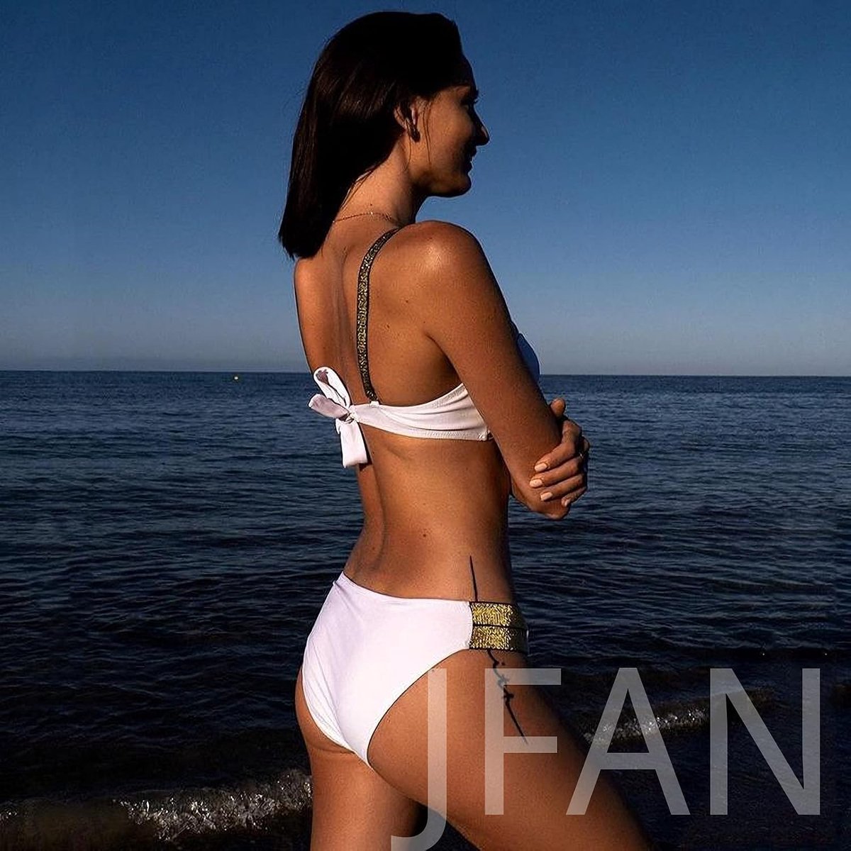 Badpak voor dames, gouden riem, gevoerd, beha, bikiniset, effen