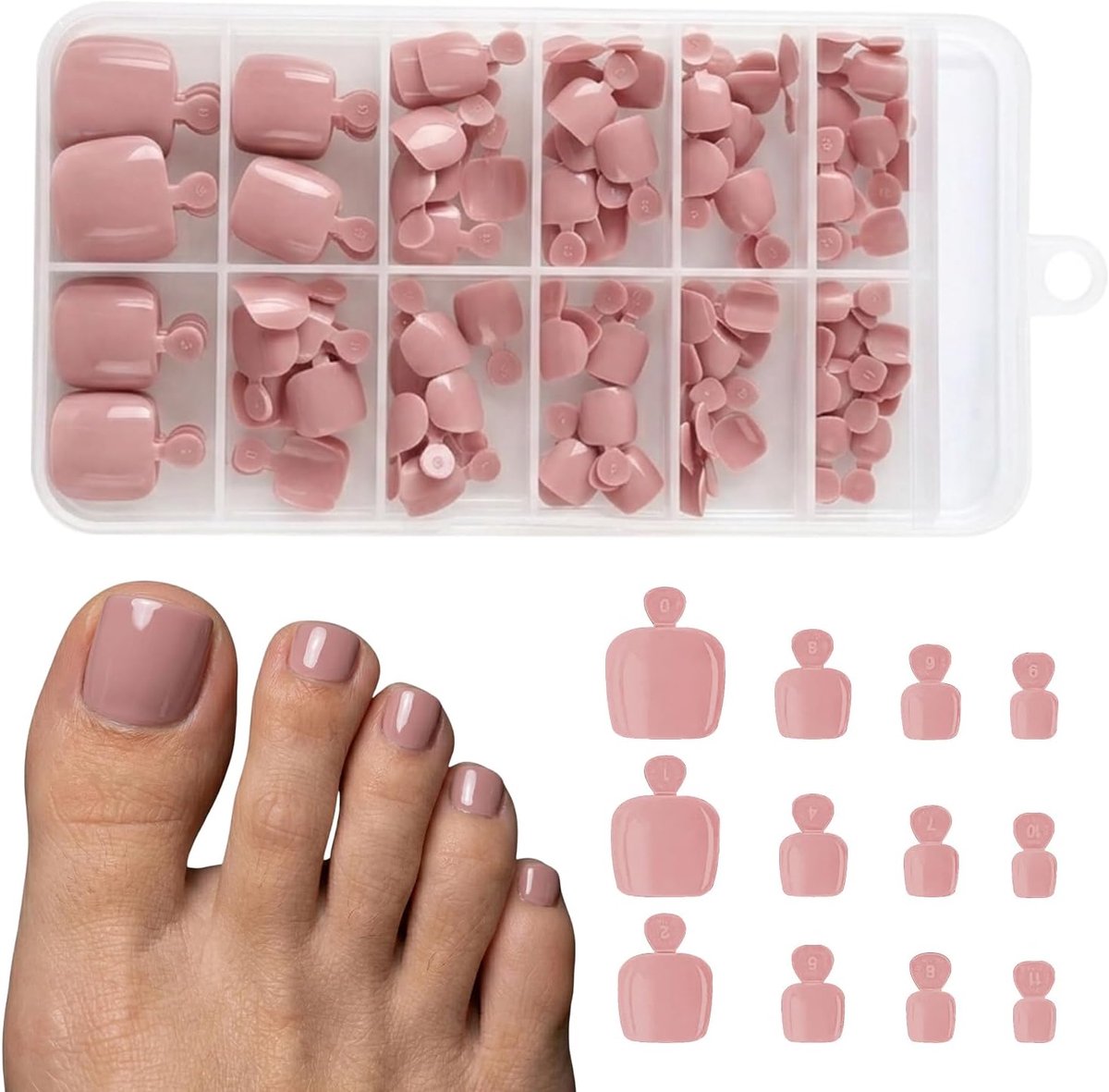 120 stuks kunstteennagels - 12 maten nude roze fake teennagels - Full