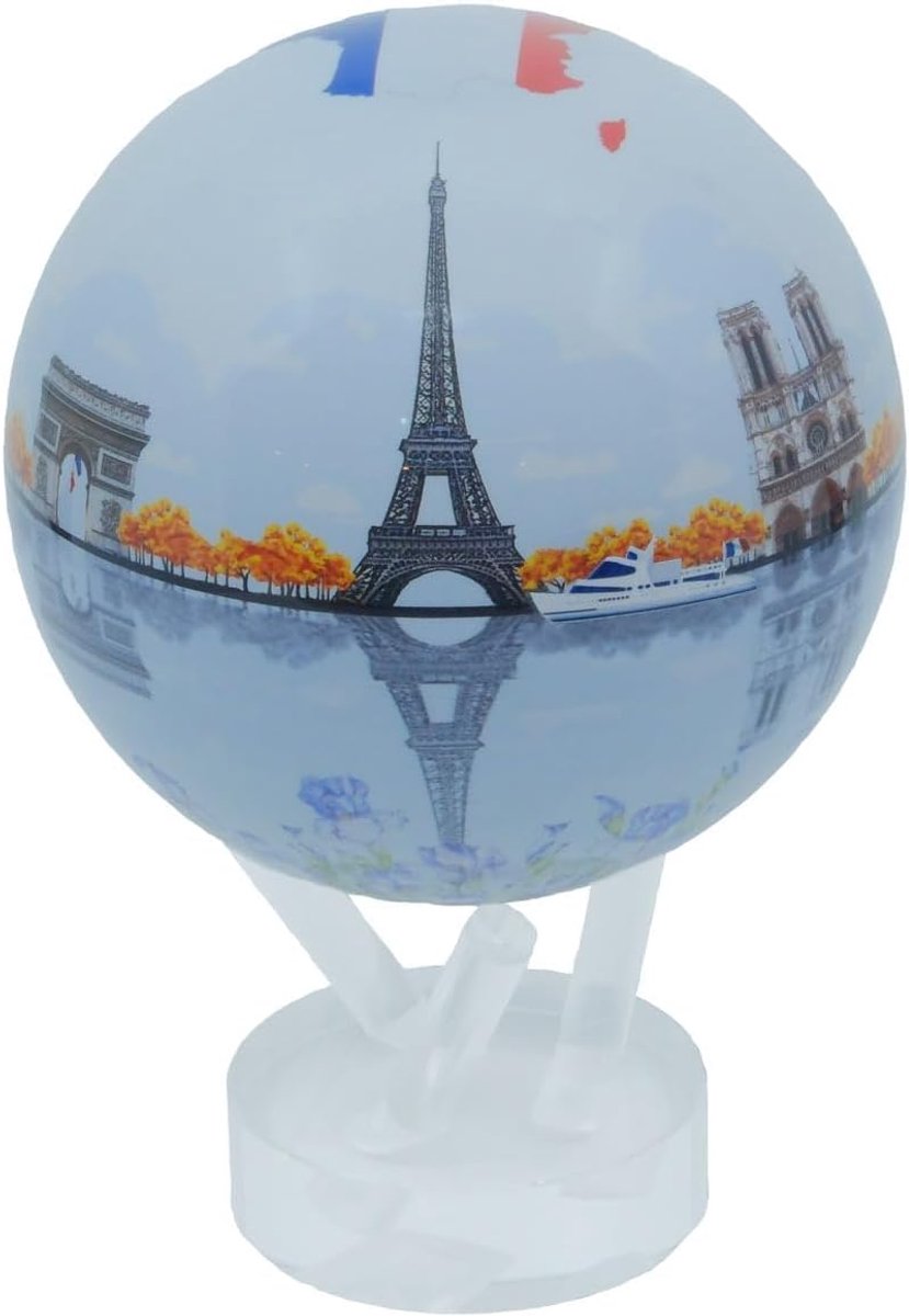 Zelfdraaiende Globe, Oevers van de Seine Klassiek (4,5") | zelfdraaiende globe op zonne-energie, geen batterijen of snoeren, cadeau voor reizigers, premium display, bureaudecor