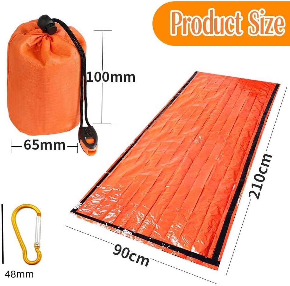 Nood slaapzak - Overlevingszak - Buiten overleven - Warmte reflecterend - 90 x 210 cm - Oranje