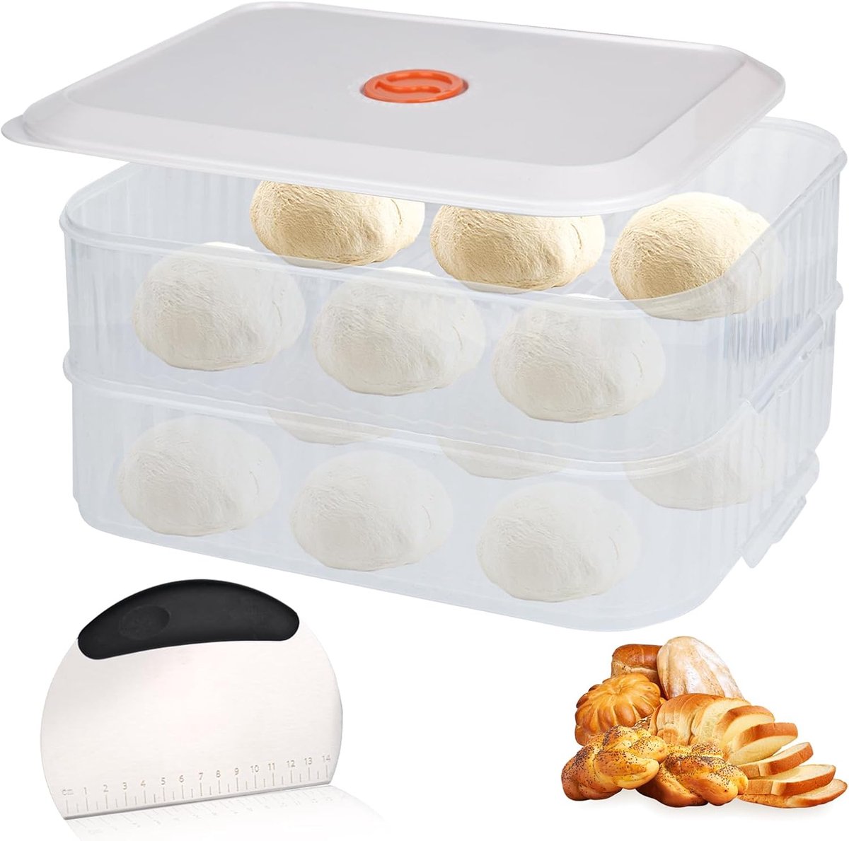 2 dozen pizzaballenbox met deksel, 31 × 23 × 9 cm, pizzadeegbox met