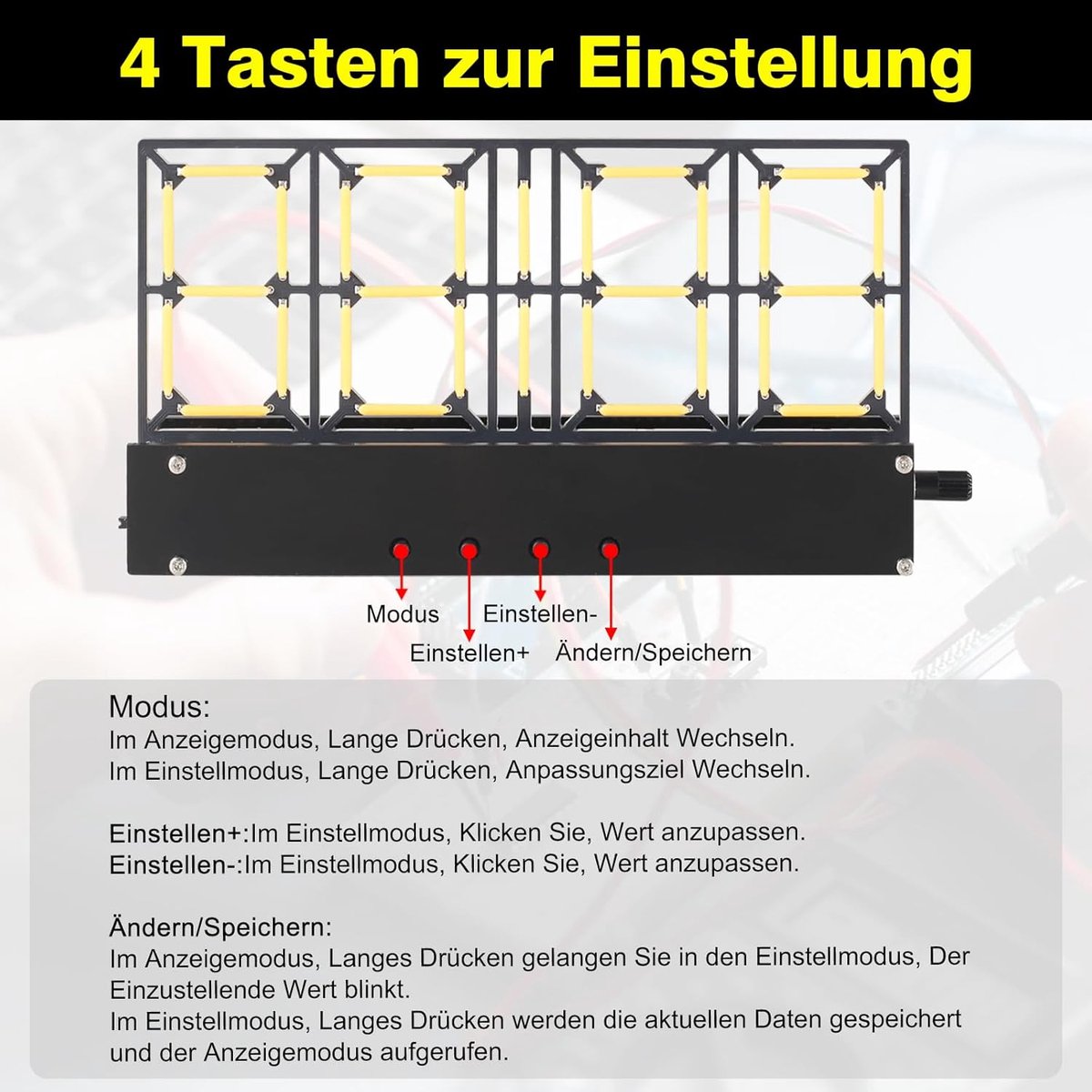 wekker, soldeerbouwpakket met 4-cijferige led-filamenten, digitale
