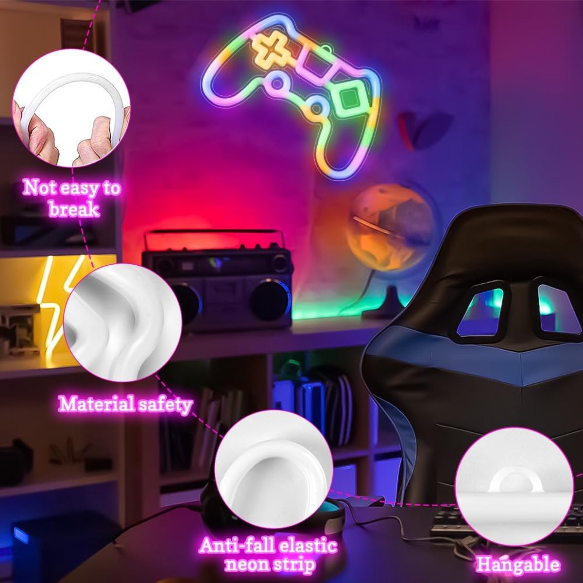 Game neonbordje, neonlamp, gamelamp, neon gaming ledlamp, neon nachtlampje voor kinderen, wandlampje met USB-voeding, neonlampje voor muur slaapkamer, bar, woondecoratie, speelkamer