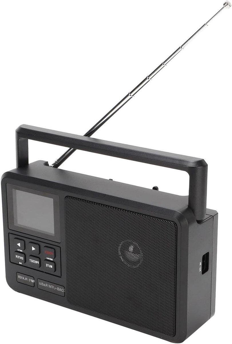 Draagbare DAB FM-radio - Internetradio Ouderen - Muziek Luisteren - Grote Draaiknop - 20 x 15 x 5 cm - Zwart