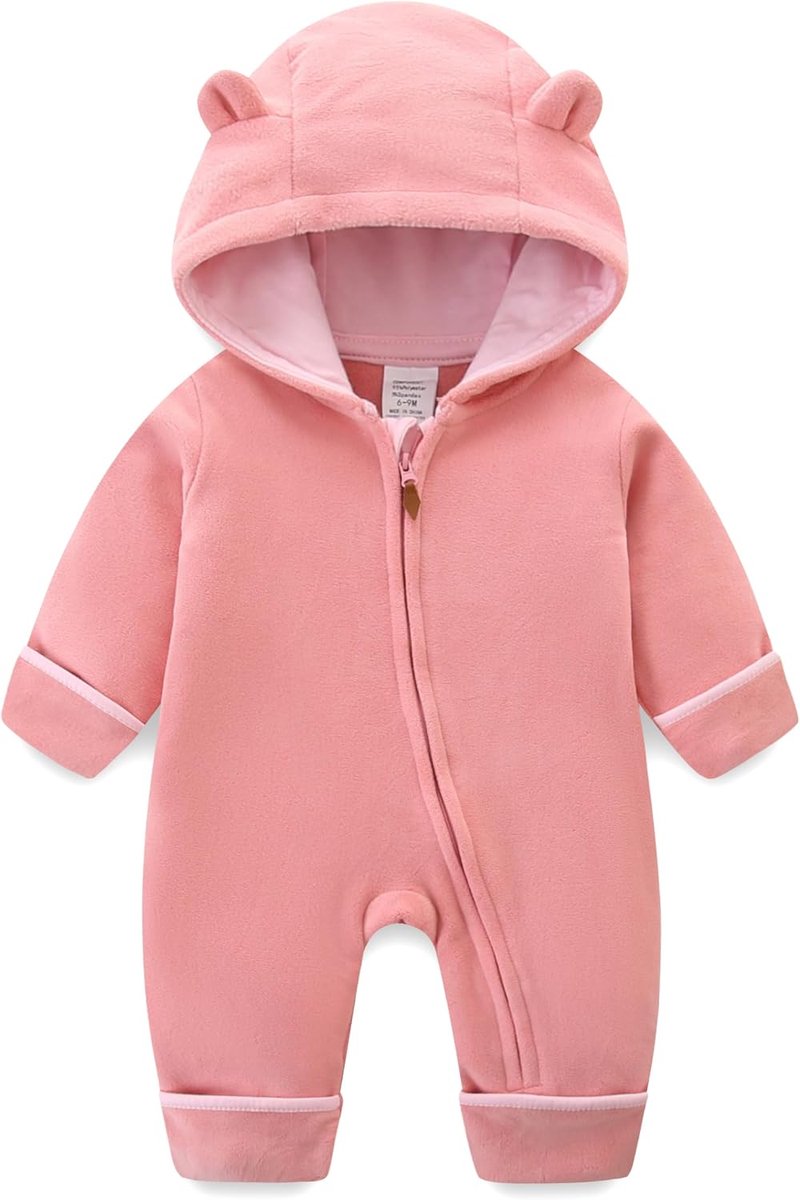 Babyrompertje met capuchon voor herfst en winter, voor meisjes, jongens, met ritssluiting, 0-18 maanden