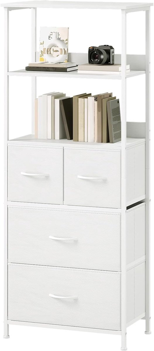 5laags boekenkast met stoffen lades, kast, opbergkast met
