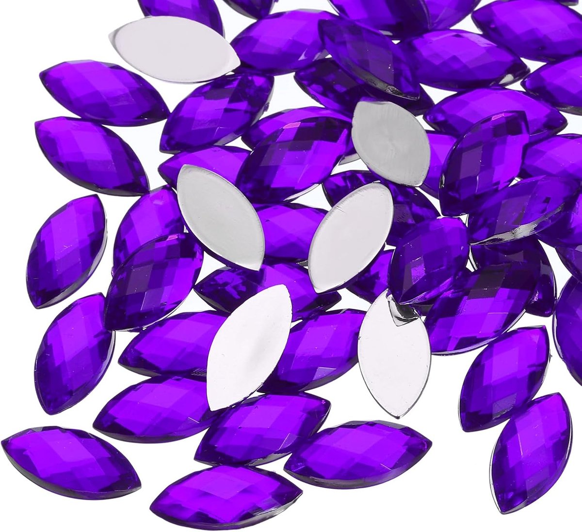 50 stuks acrylstenen met platte achterkant, 7 mm x 15 mm