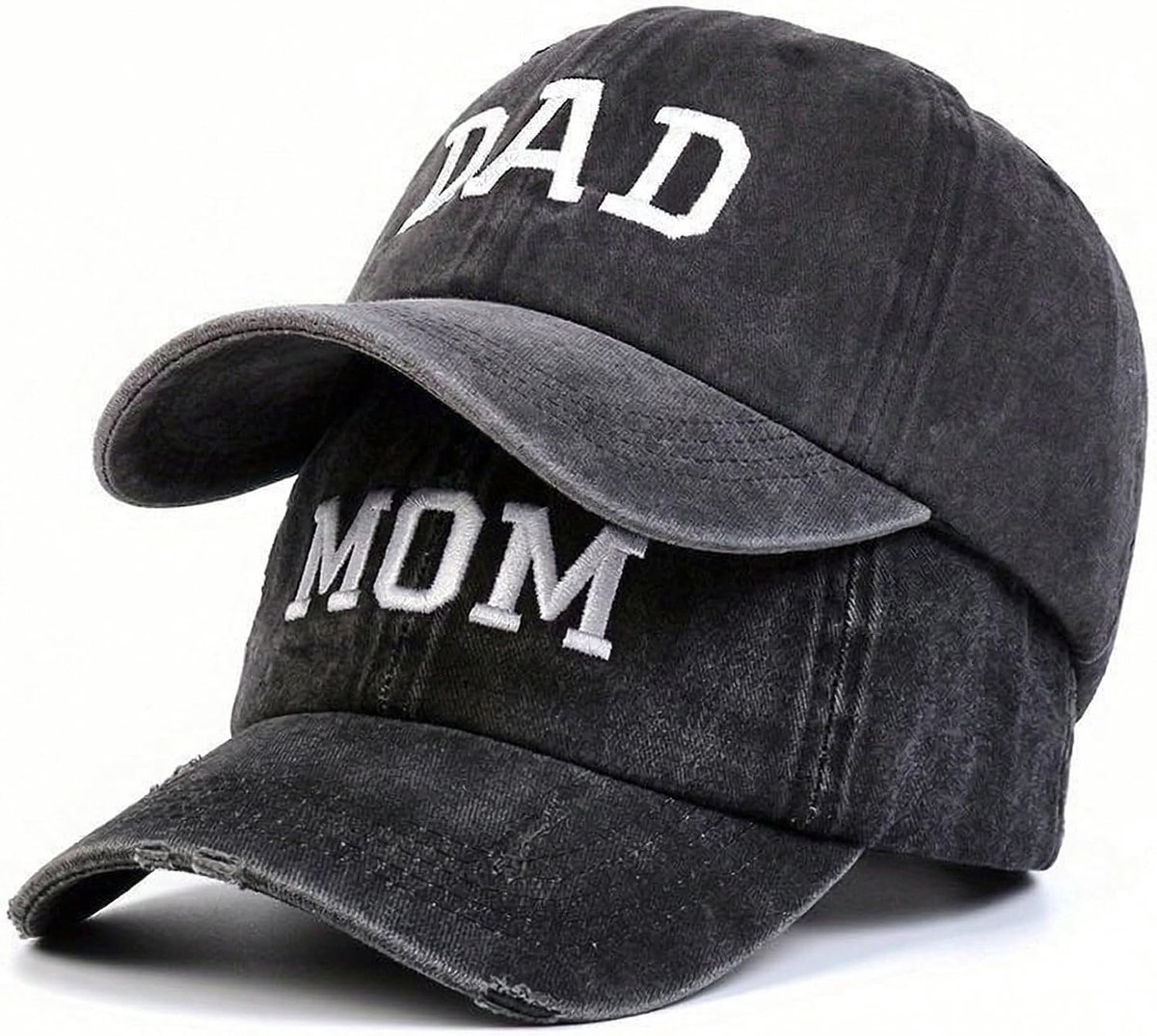 Mom en papa Honkbalpet, set voor Mom Dad, geborduurd, gewassen denim