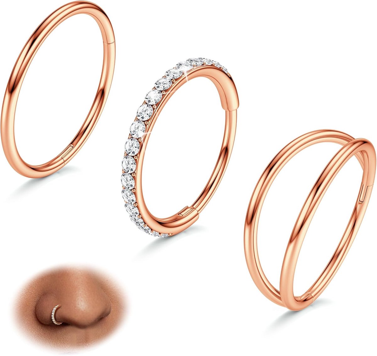 Ringen Hoepels - 316L Chirurgisch Staal Dubbele Hoepel Neus Ringen