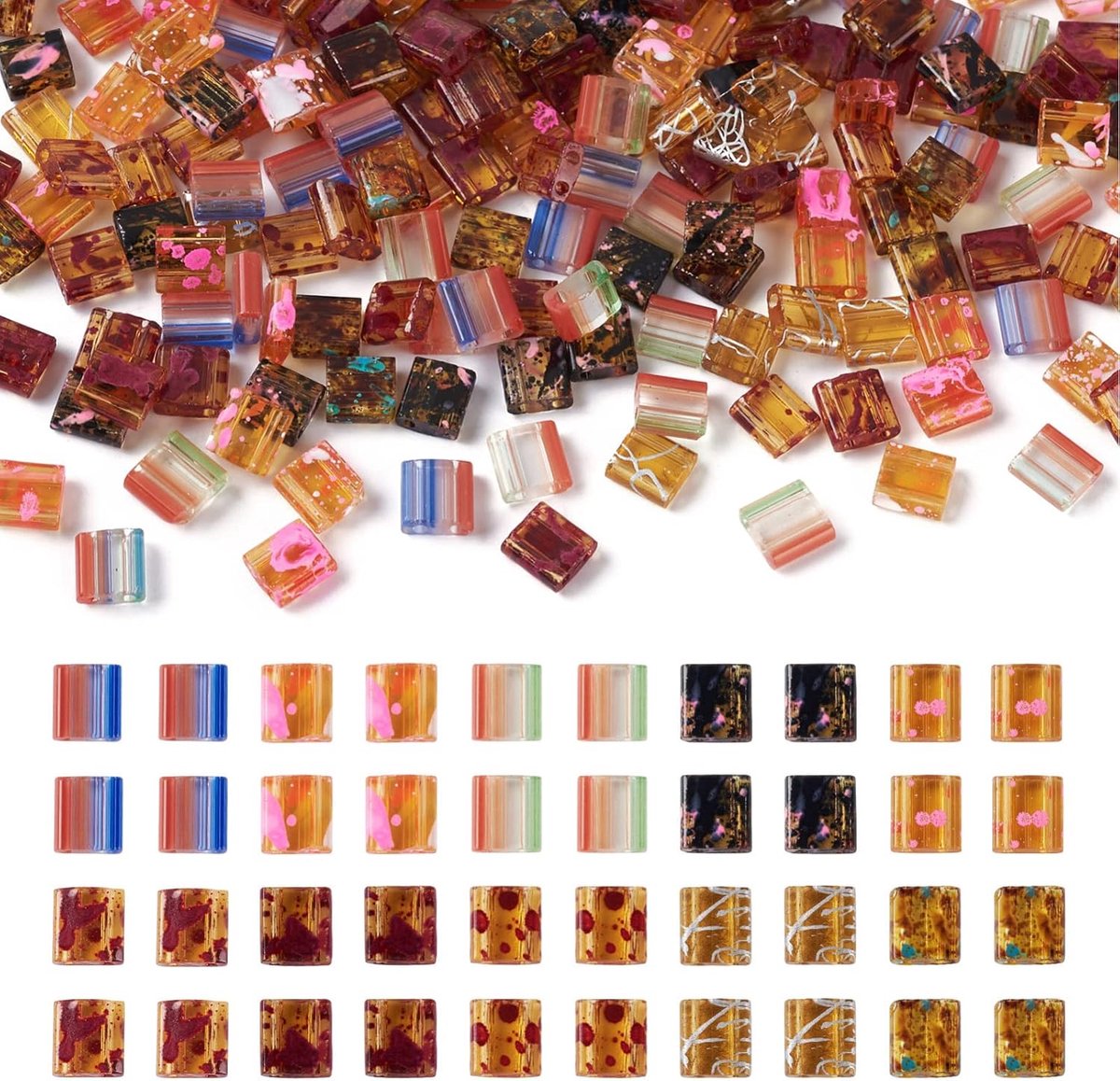 200Pcs 2-Hole Transparante Platte Glas Rocailles Amber Rechthoek