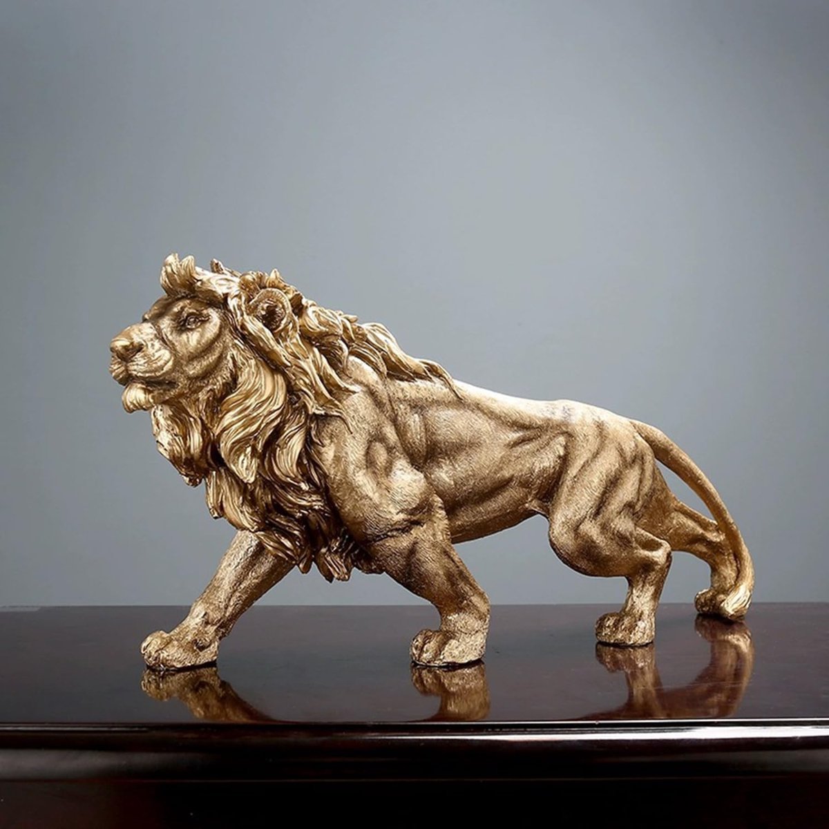 14,5 inch leeuwenhars verzamelstandbeeld, decoratie voor thuis, woonkamer, veranda, kantoor, desktop (goud, 37 x 10 x 18 cm)