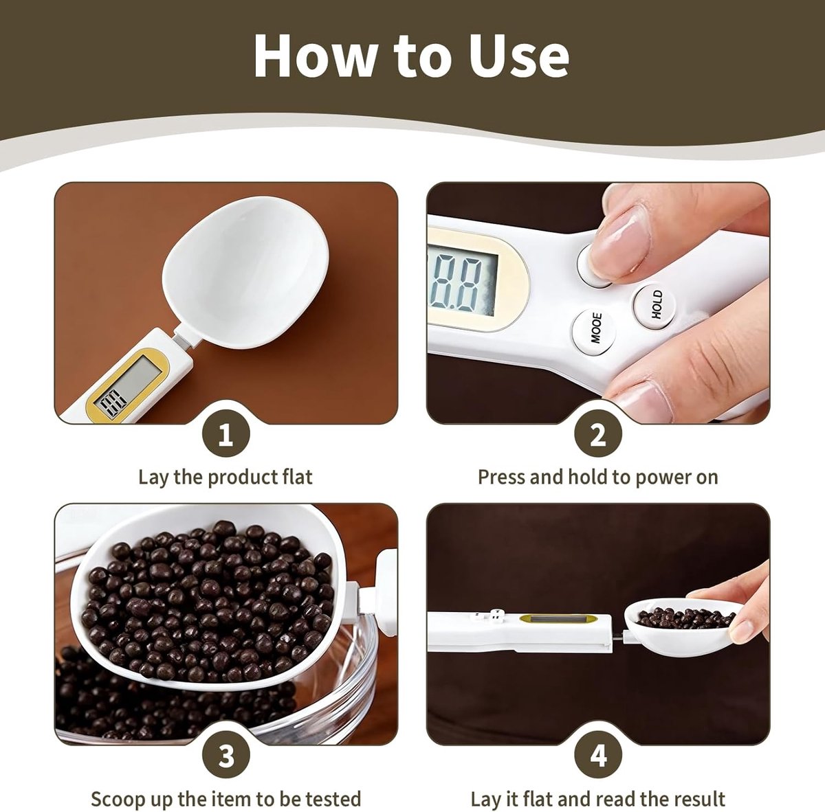 Digitale weegschaal, maatlepel, 0,1 g tot 500 g, precisie, met lcd-display, tarra- en hold-functie, afneembare gram-doseerlepel voor specerijen, koffie, gebak, voeding, keuken