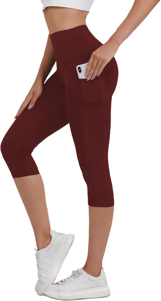 Capri Legging Dames Waist 3/4 Sportlegging met Zakken Opaque Korte