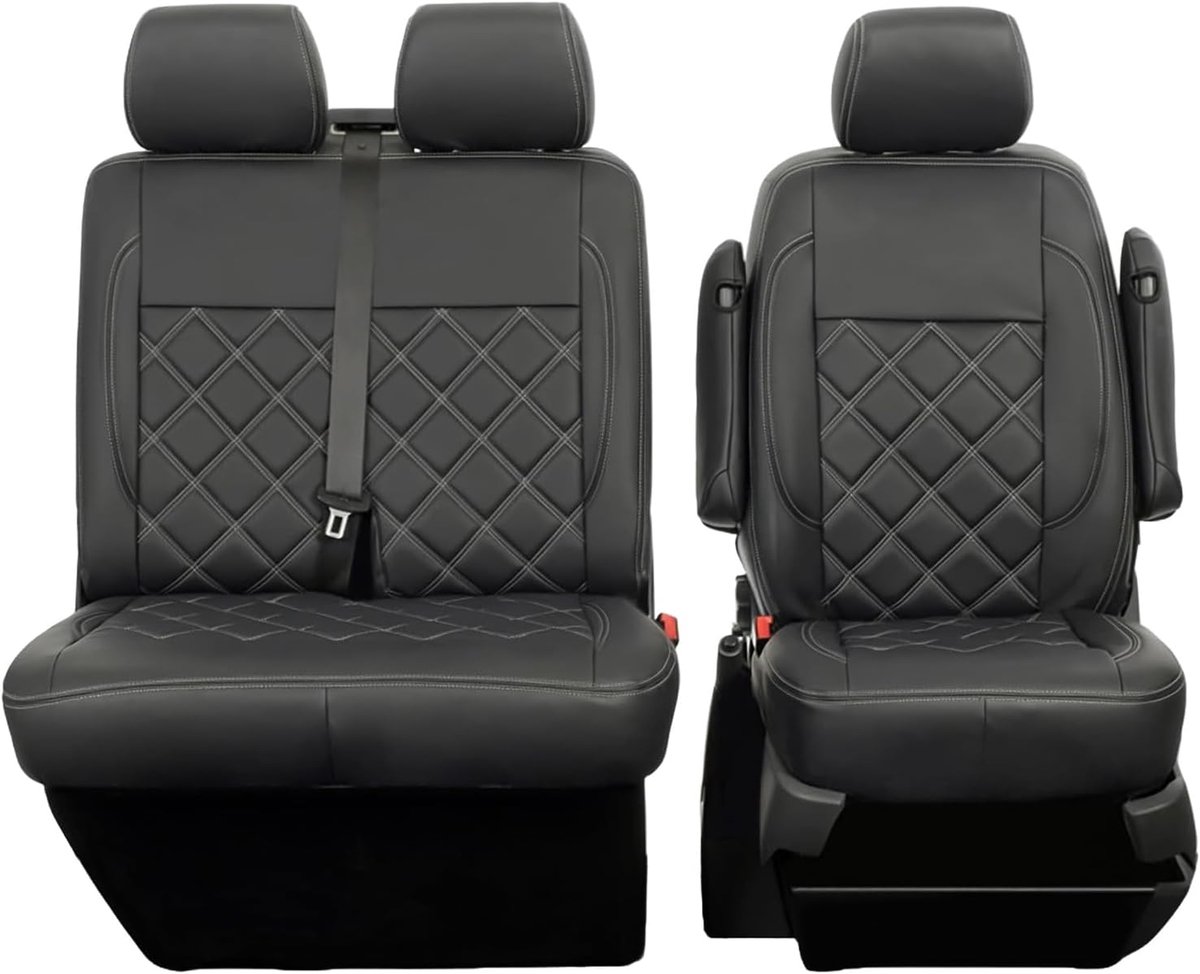 Autostoelhoes voor VW Transporter T6 T6.1, voorstoelhoezen voor enkele bestuurdersstoel en dubbele passagiersstoel 2+1 stoelhoezen