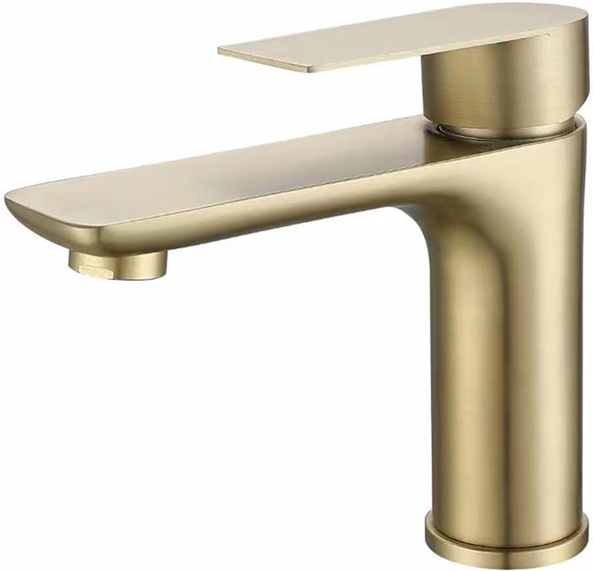 Kraan mixer badkamer wastafel kraan, enkele hendel warm en koud roestvrij staal wastafel kraan met keramische klepkern, inclusief slangen en montageset (geborsteld goud)