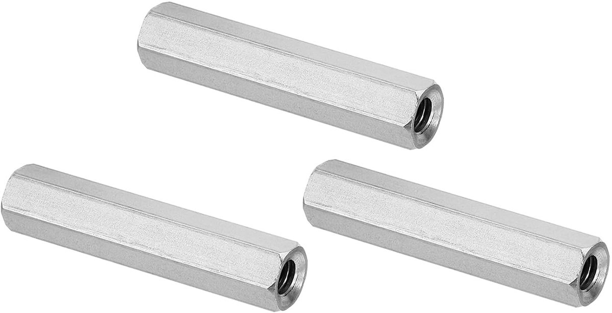 1/4"-20 Unc 304 roestvrij stalen zeskantige koppelingsmoeren, 3 stuks