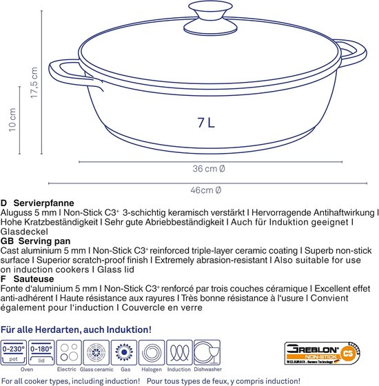 11555 Serveerpan, antiaanbaklaag, gegoten aluminium (5mm), 7 l — afbeelding 2