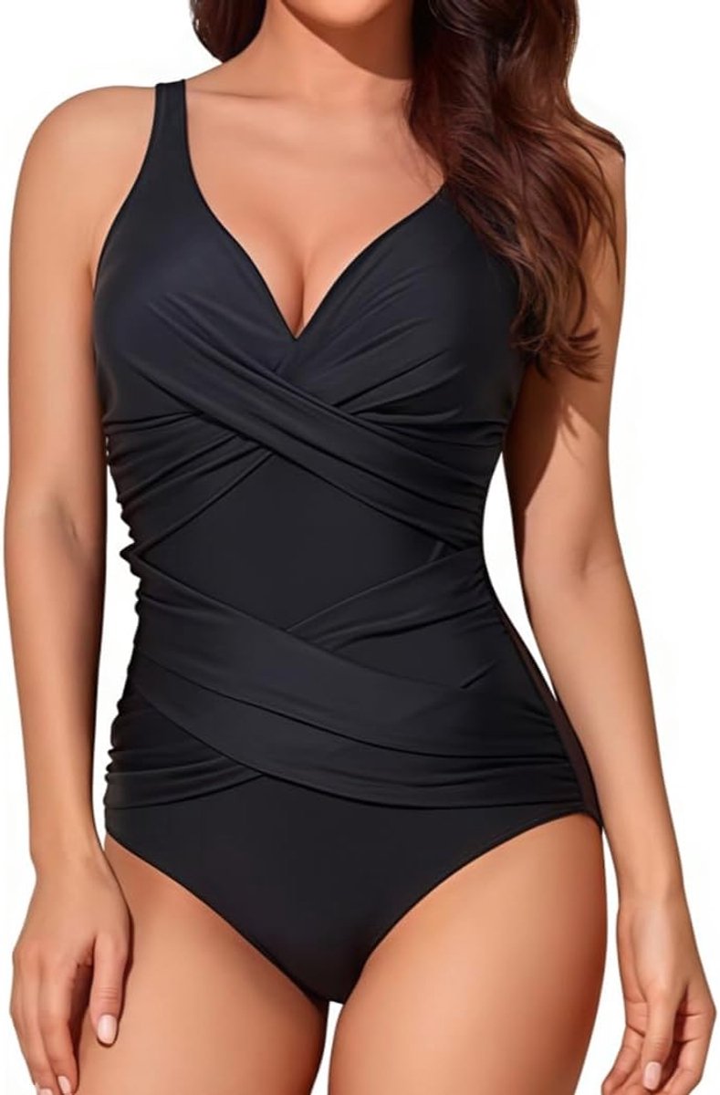 badpak voor dames, V-hals, curvend, achteruit, eendelig badpak voor