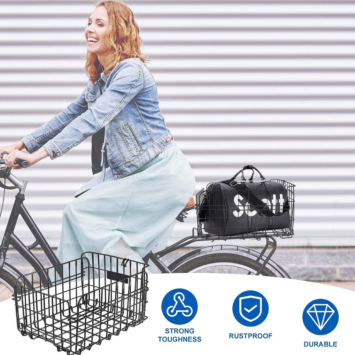 Fietsmand Achter - Bagagemand Fiets - Boodschappen Vervoeren - Met Reflecterend Licht - 368 x 260 x 216 cm - Zwart