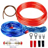 Autokabelset - 1500W - Subwooferversterker voor in de auto - Krachtige kabelset voor auto-versterkers/subwoofers - 10GA voeding voor verbeterde aansluitingen - Rood en blauw tweekleurig