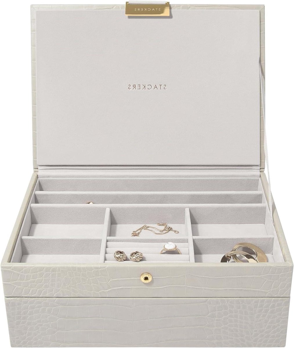 Juwelendoos Set - Opbergdozen Sieraden - Sieraden Organiseren - Klassiek Design - Medium - Putty Croc