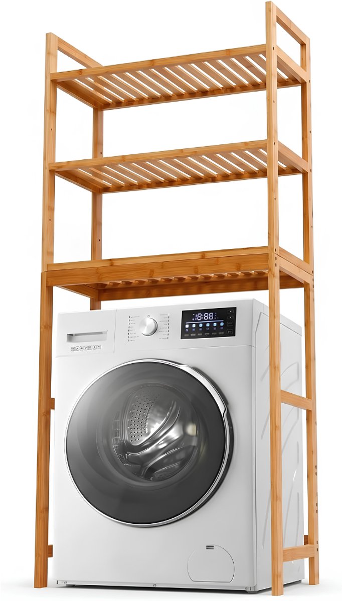 NIVA® Wasmachine Rek - Wasmachine Ombouw Rek - Badkamerplanken - Lichtbruin - 26cm x 66cm x 170cm