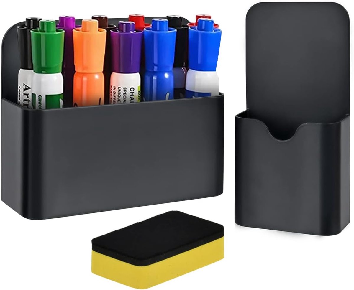 SnelShoppen - Magnetische Pen Marker Houder Set - 2 Stuks met Whiteboard Gum, Verstelbare Organizer voor Pennen en Potloden, Sterke Magneten, Ideaal v