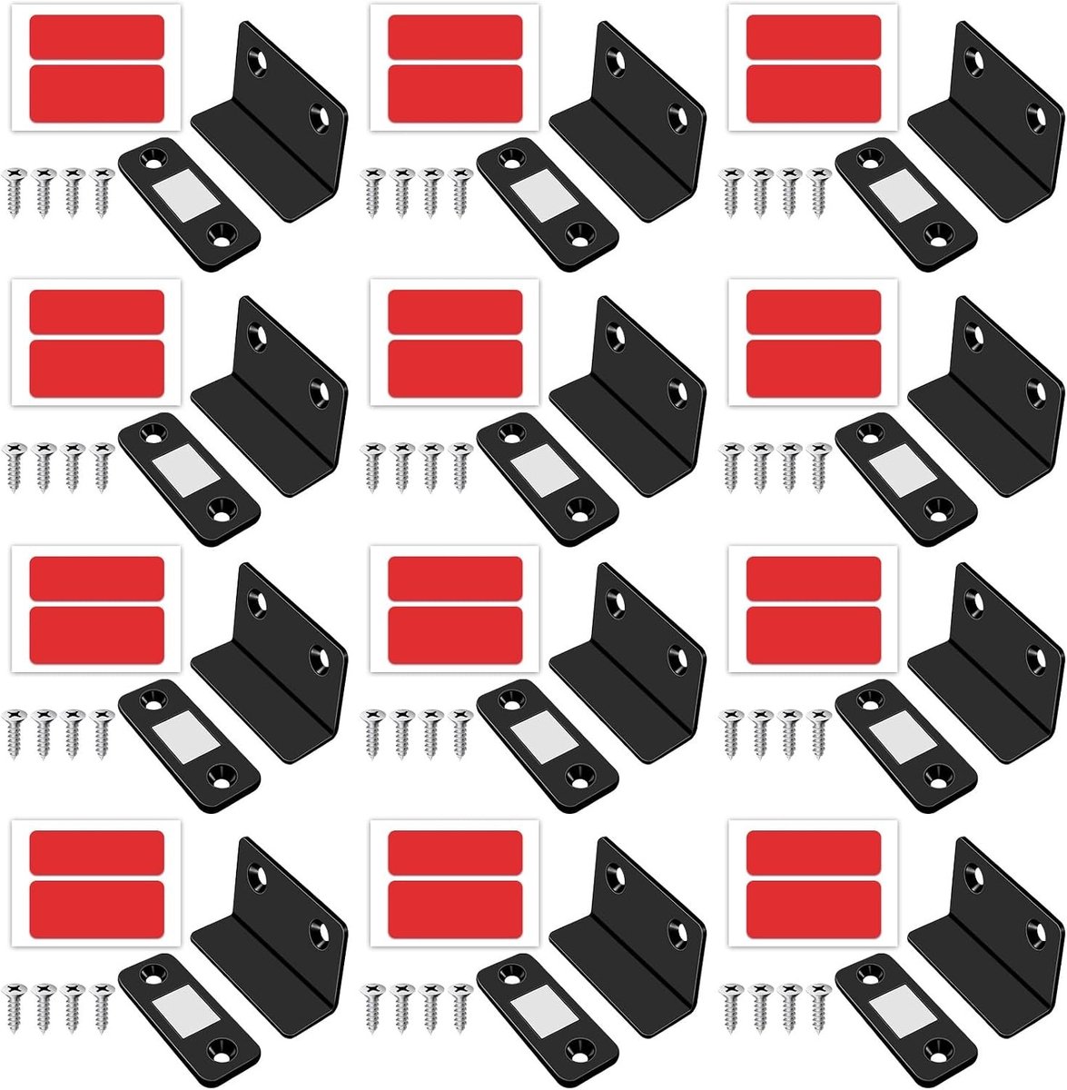 Set van 12 L-vormige magnetische deurvangers van roestvrij staal voor kast en ladebeveiliging, ideaal voor keuken en badkamer, inclusief schroeven (4,22 cm x 1,73 cm)
