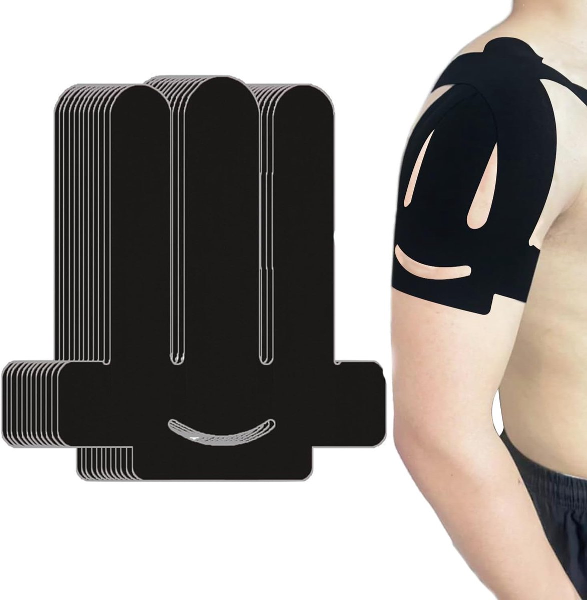 BOTC Kinesiotape Schouder - Zwart - 10 Stuks - Voorgesneden Schoudertape - Elastische Sporttape van Katoen - Kinesiologie Tape voor Schouder