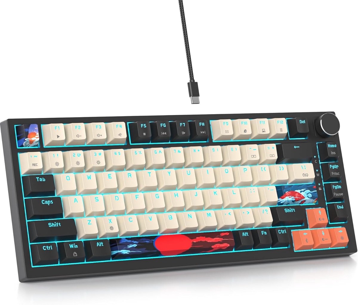 SnelShoppen - Mechanisch Toetsenbord 75% Compact met Hot-Swappable Switches, RGB Verlichting, Gasket TKL, 82 Toetsen, Volume Controle, Big Carbon
