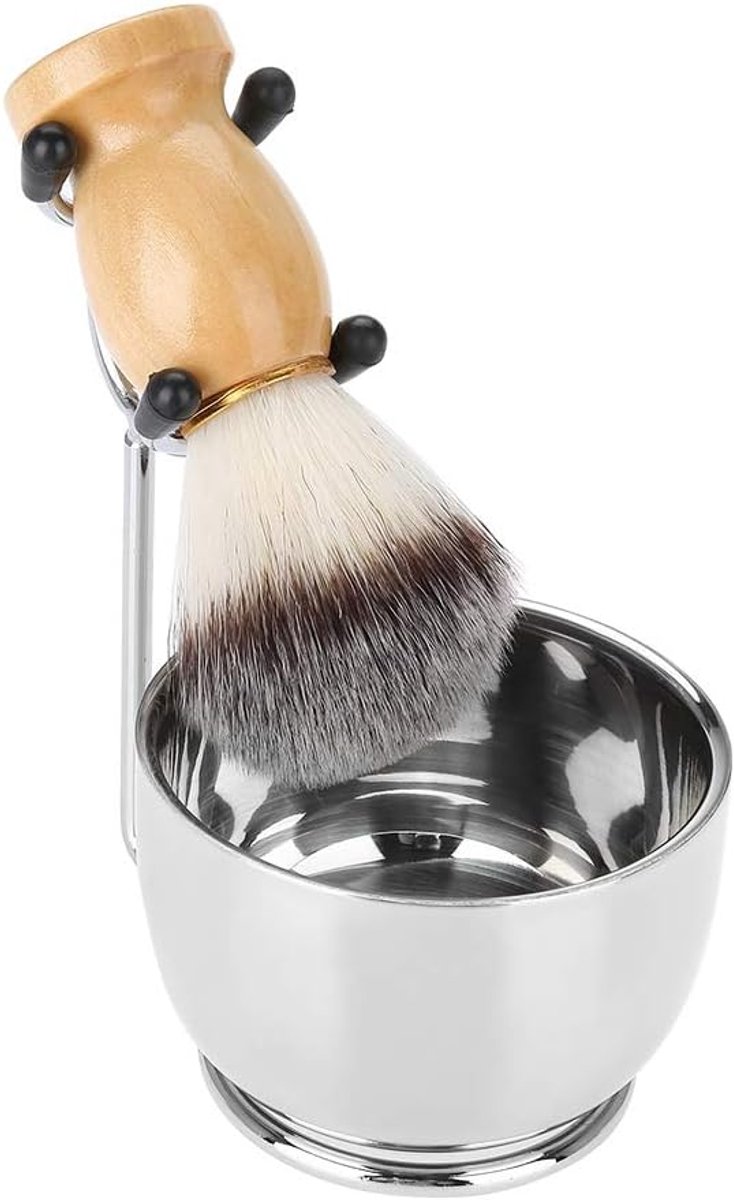 SnelShoppen - Scheerset voor Mannen, Inclusief Scheerkwast, Metalen Stand en Scheerzeep Kom, 3-in-1 Haar Scheerkwast Set van Hoogwaardige Kwaliteit vo
