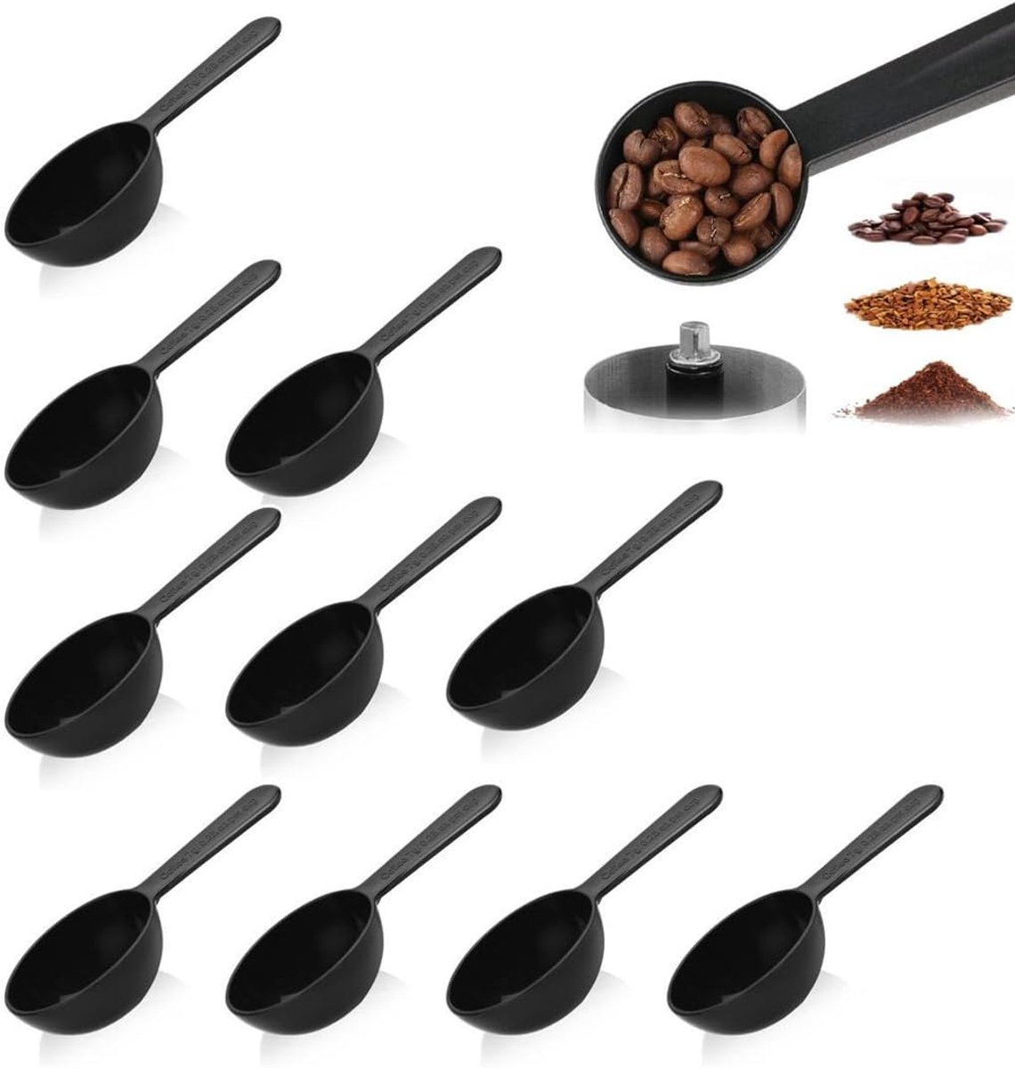 SnelShoppen - Maatlepel set 10-delig, plastic maatlepels voor koffiebonen, 7 g, zwart, keukengerei voor koffie, kruiden en poeders