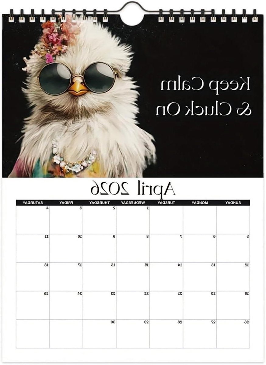 Wandkalender 2026 - Maandkalender Kip - Plannen en Decoreren - Stijlvol Kip Kunstwerk - 28x21 cm - Multicolor