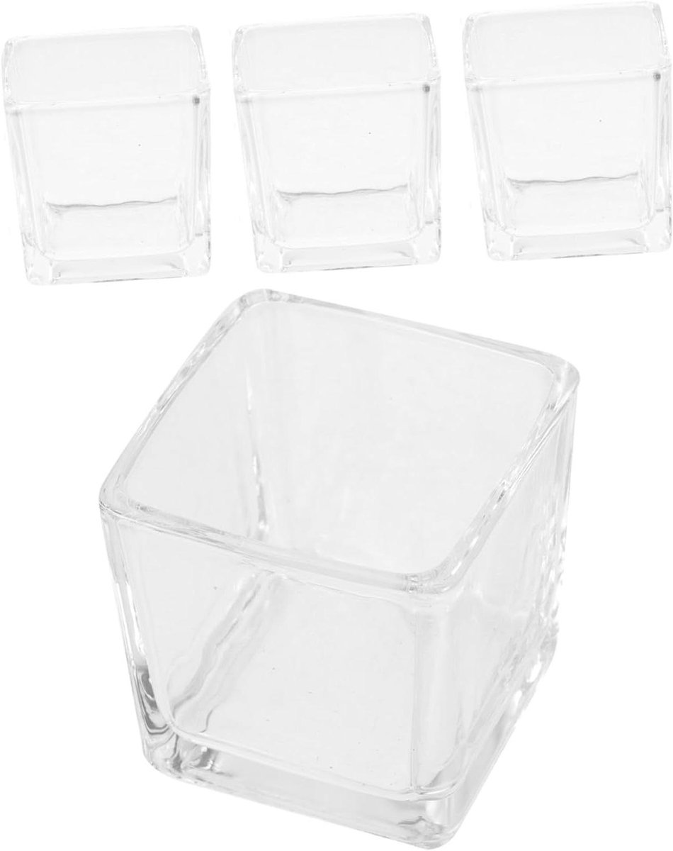 Glazen Theelichthouders - Kaarshouders Votief - Tafeldecoratie Creëren - Verfijnde Vierkante Stijl - 6x6x6 cm - Transparant