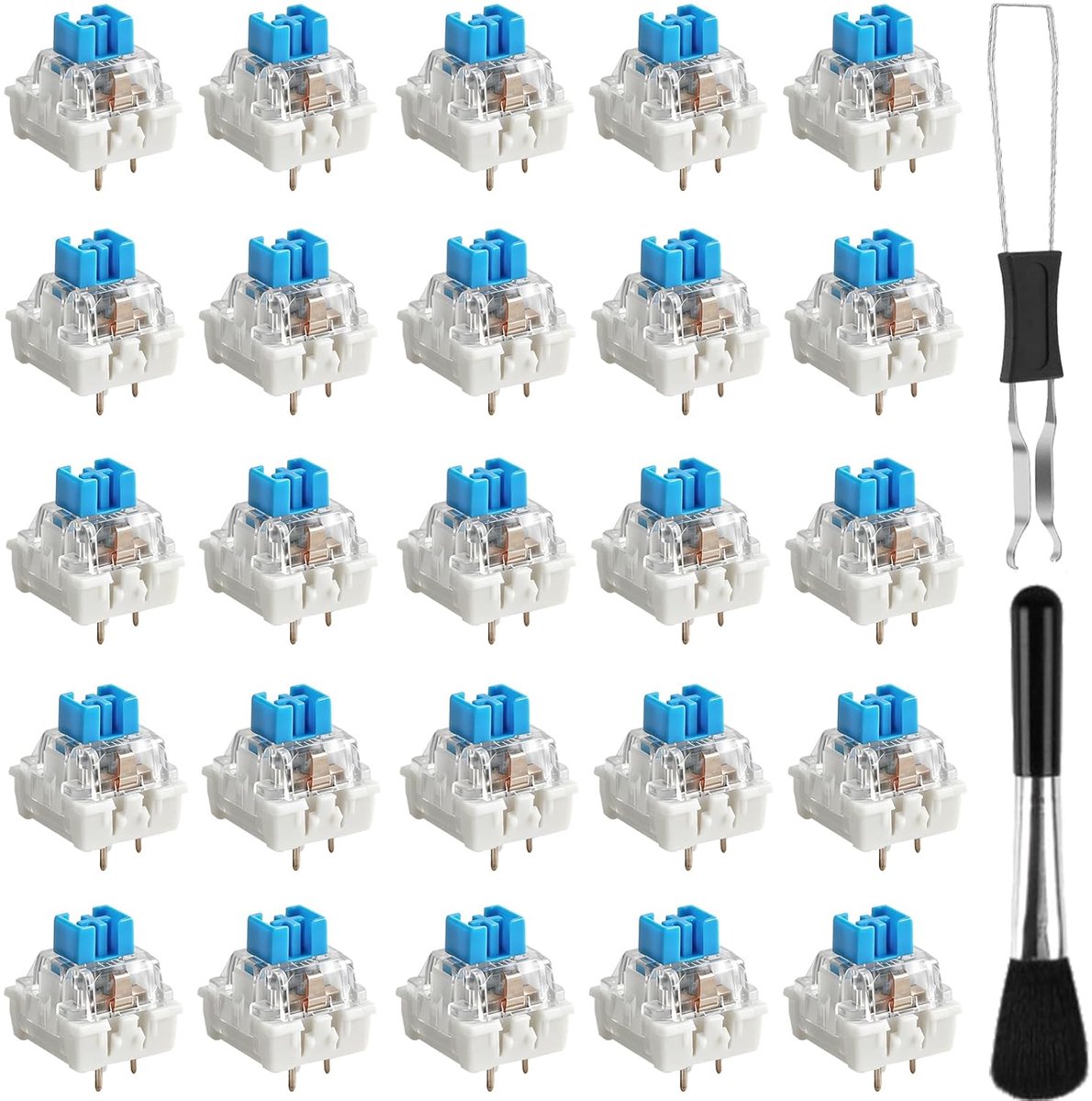 SnelShoppen - Mechanisch Toetsenbord Schakelaar Blauw Compatibel met MX 3 Pin Kliktoetsenbord, Stofdicht, Precisie Schakelaars met Trektang en Schoonm