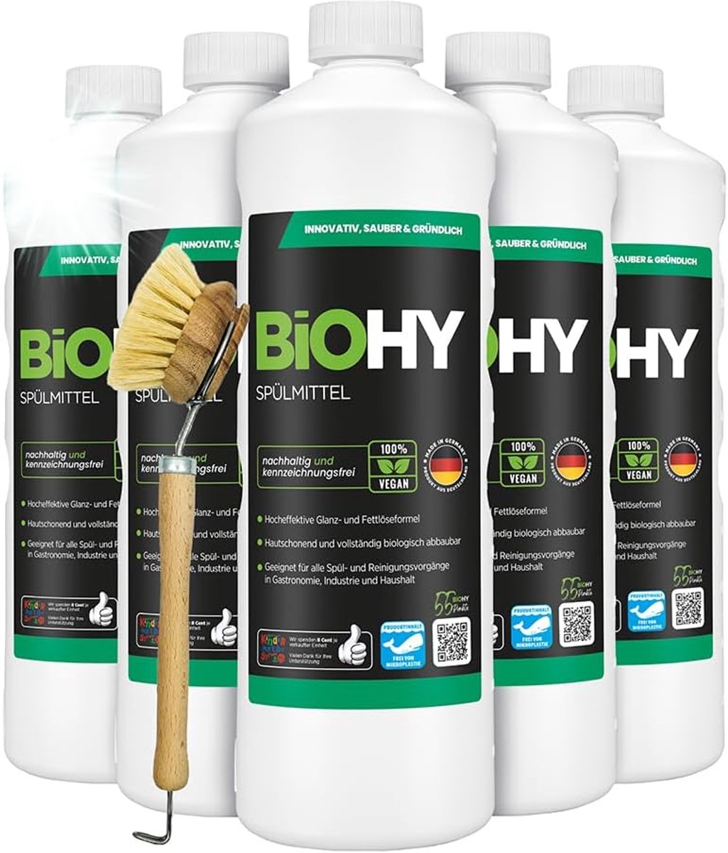 SnelShoppen - Biologisch Afwasmiddel (6 x 1L Fles) + Pompdispenser | Vrij van Schadelijke Chemicaliën & Biologisch Afbreekbaar | Glans & Vettige Reste