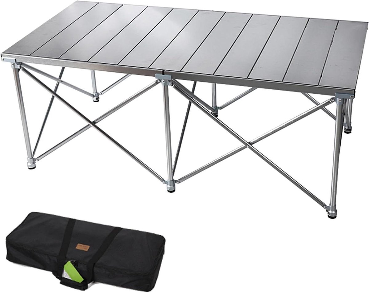 Opvouwbare campingtafel - Lichtgewicht outdoor tafel - Buiten eten - Verstelbare poothoogte - 5.38 kg - Zilverkleurig