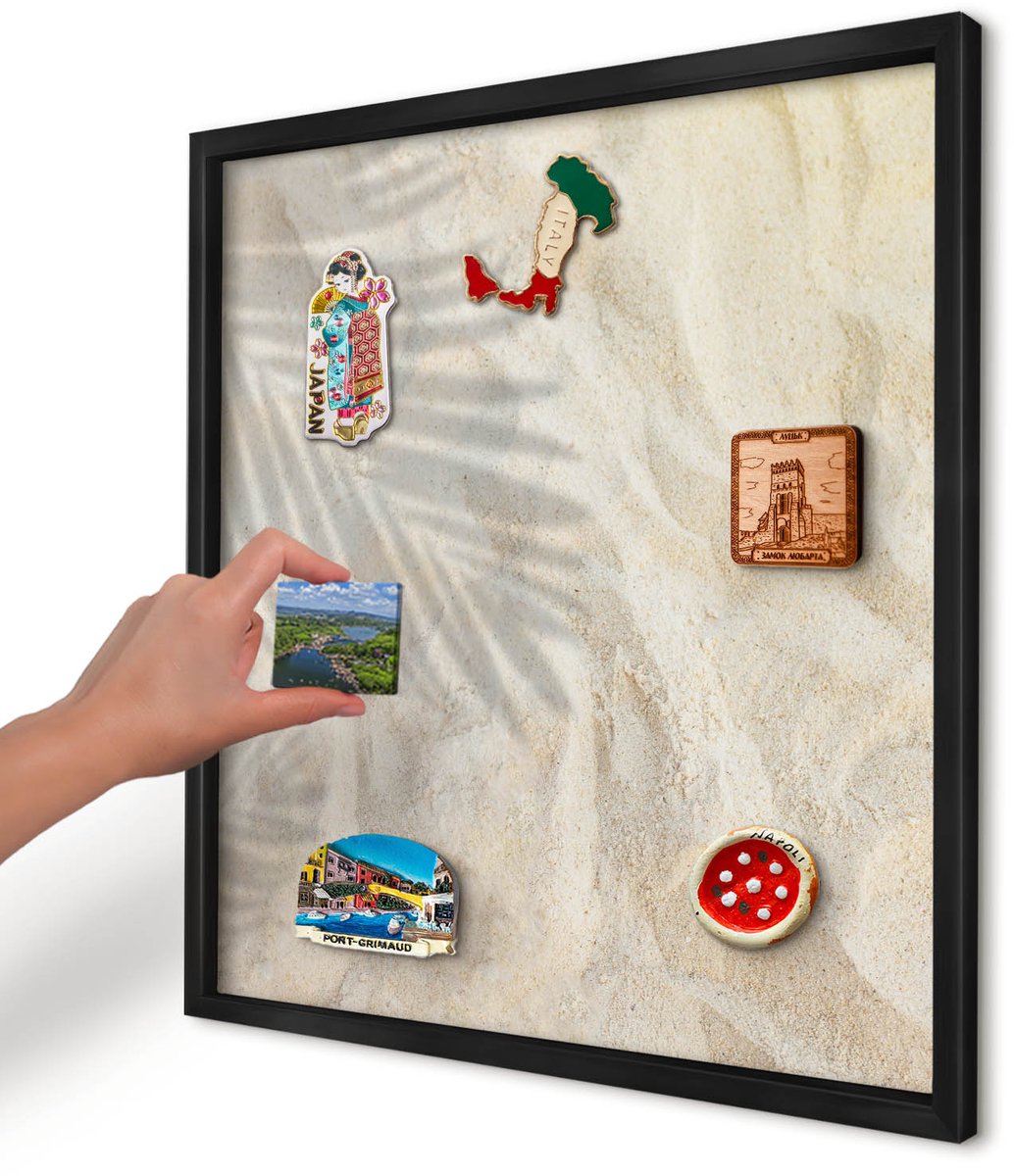 Artprintcave Beige Magneetbord mit Zwart Frame - 50x50 cm - Tropisch Patroon Magnetisch Bord Voor Magneten - Illustratief Bord Voor Magneten - Bloemen En Planten
