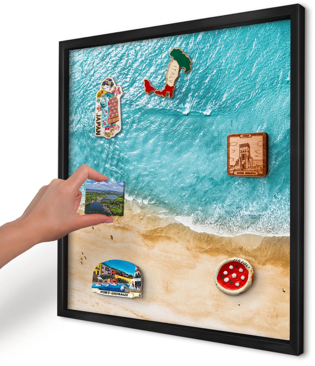 Artprintcave Turkoois Magneetbord mit Zwart Frame - 50x50 cm - Zee En Strand Bord Voor Magneten - Fotografisch Magnetisch Bord - Landschappen